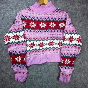 Vintage 33 Degrees Sweater Womens Medium Pink Red Holiday Christmas Poinsettia